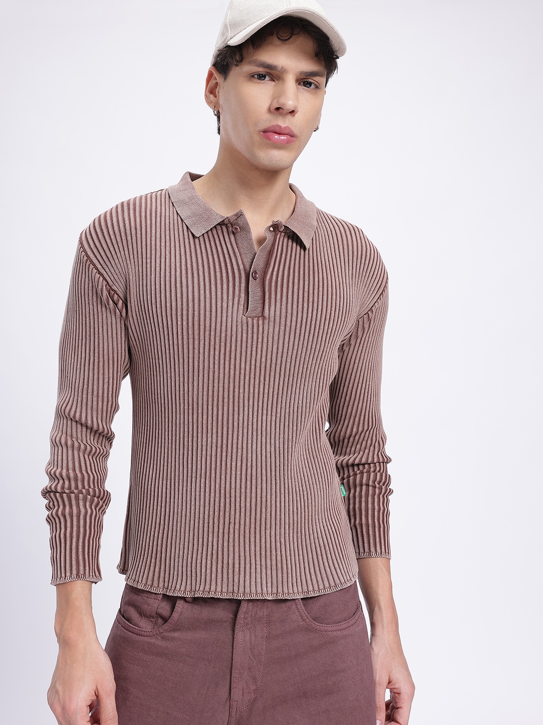 

glitchez Ribbed Hug Polo Play Relaxed Fit T-Shirt, Mauve