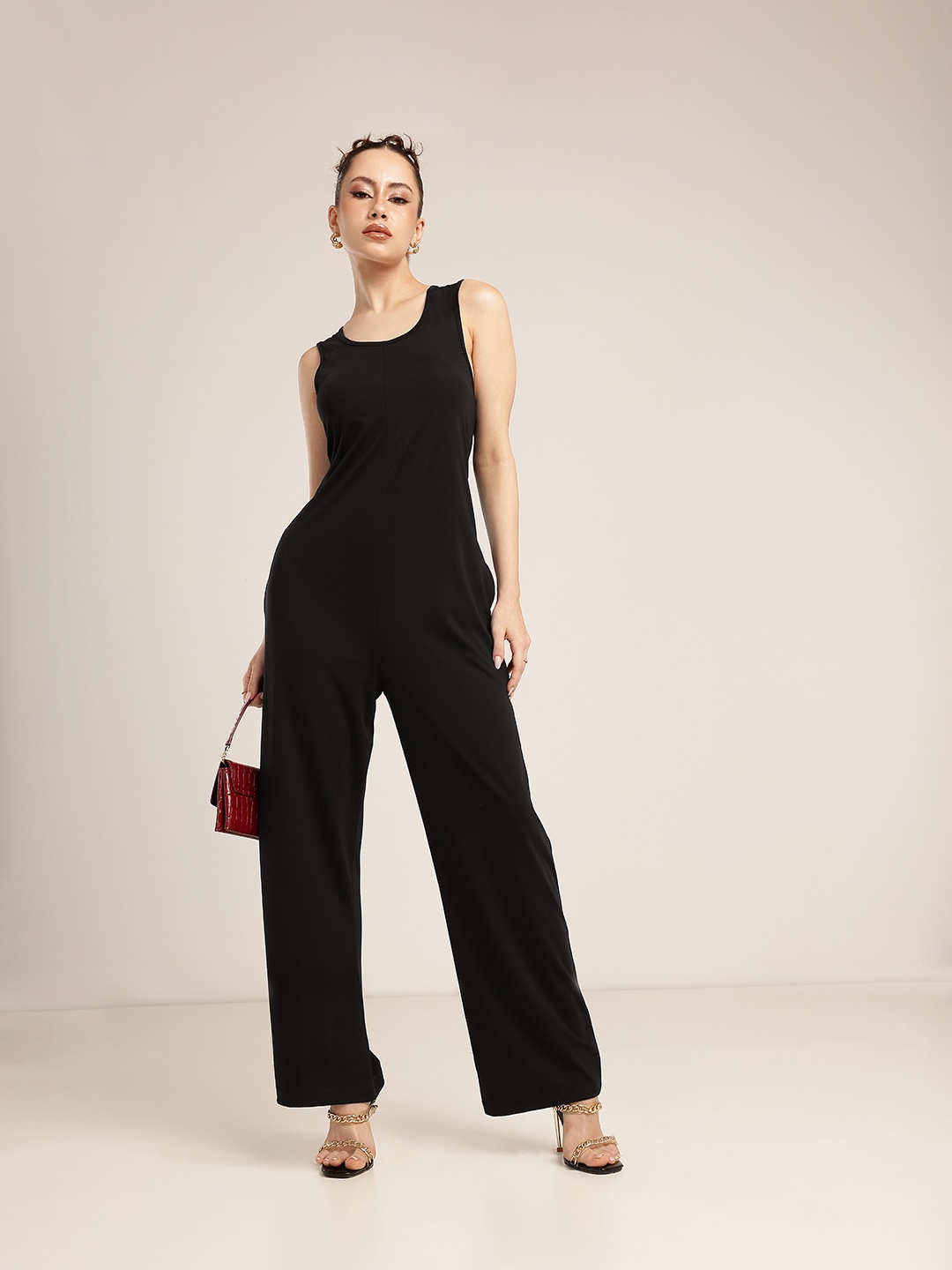 

glitchez Chic Charm Relaxed Loose Fit Basic Jumpsuit, Black