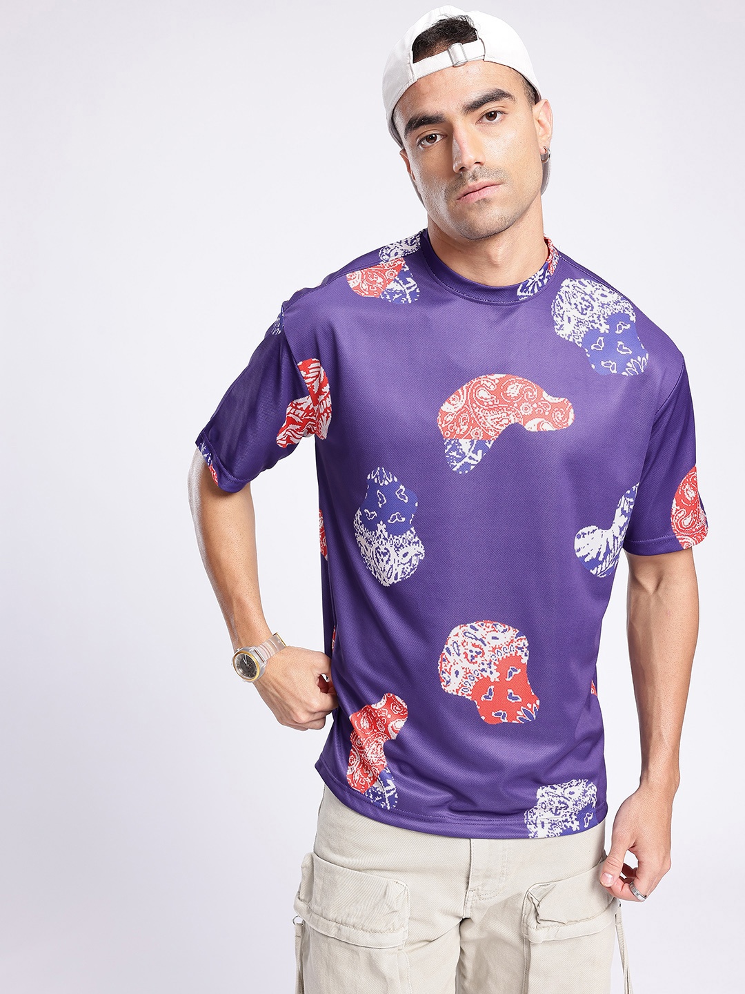 

glitchez Color Burst Oversized Abstract Printed T-shirt, Purple