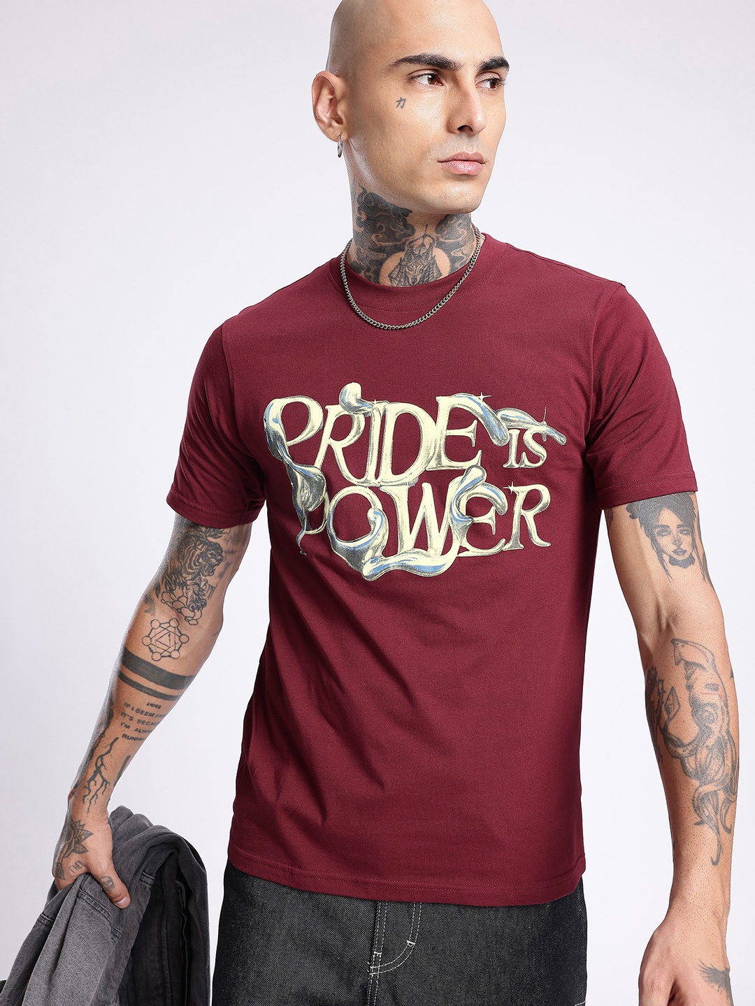 

glitchez Unfiltered Style Typography Printed T-shirt, Maroon