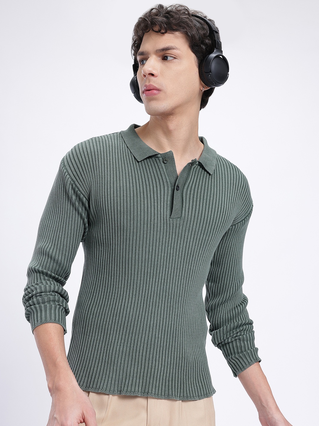 

glitchez Polo Slay Ribbed Relaxation T-Shirt, Olive