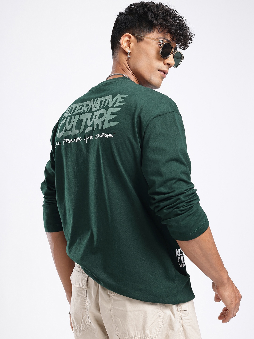 

glitchez Grind Mode Oversized Typography Printed T-shirt, Green