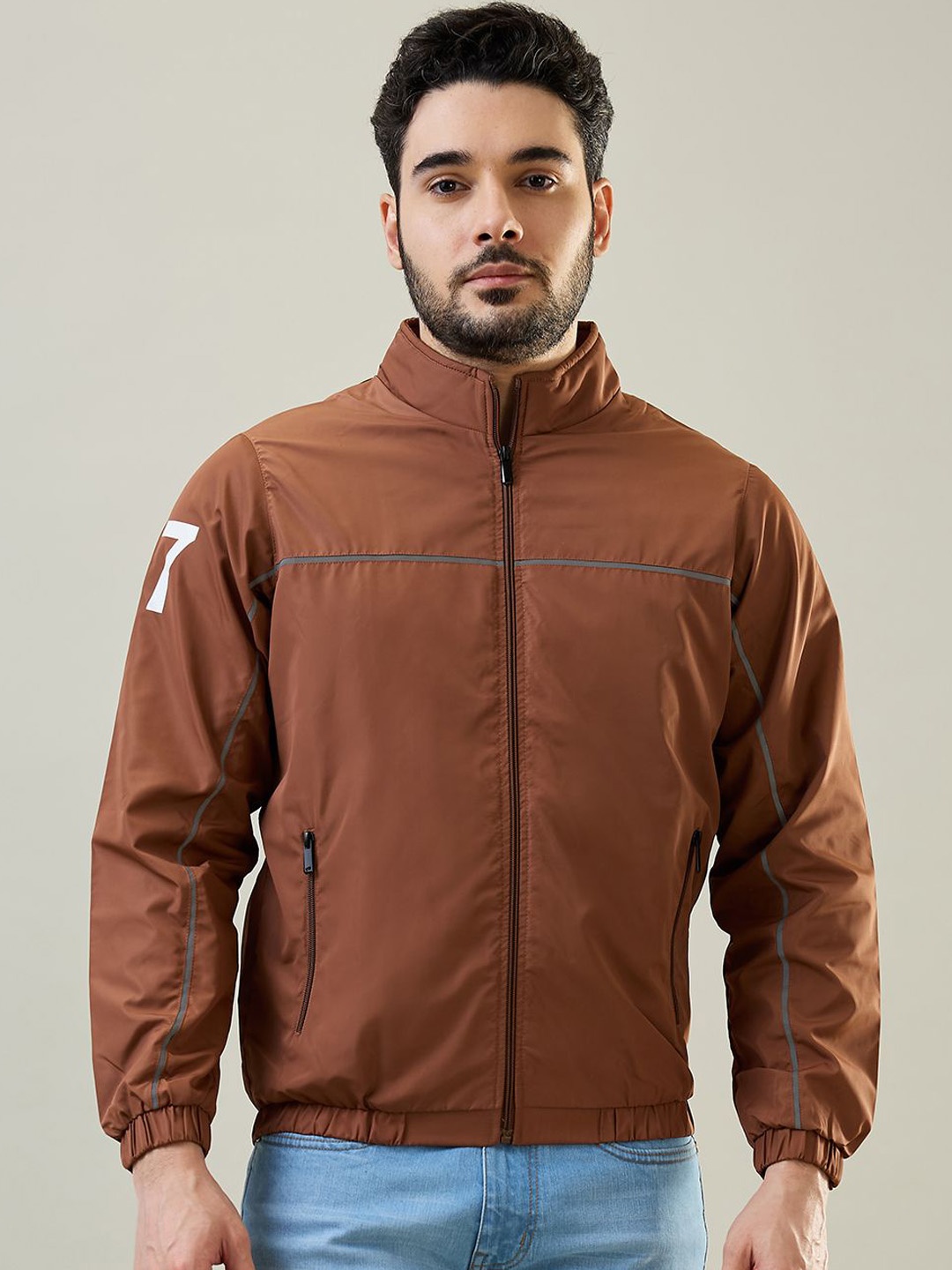 

TIM PARIS Men Solid Lightweight Bomber Jacket, Tan