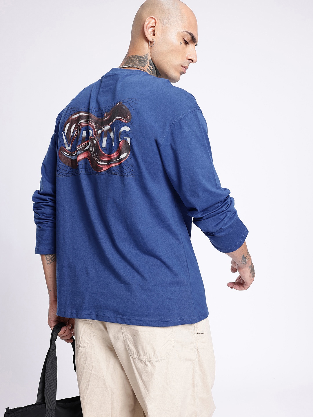 

glitchez Bold Energy Oversized Graphic Printed T-shirt, Blue