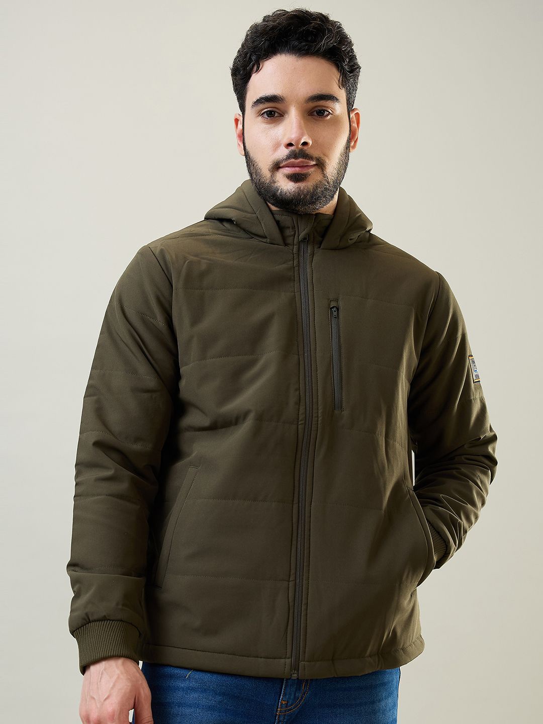

TIM PARIS Men Solid Lightweight Bomber Jacket, Olive