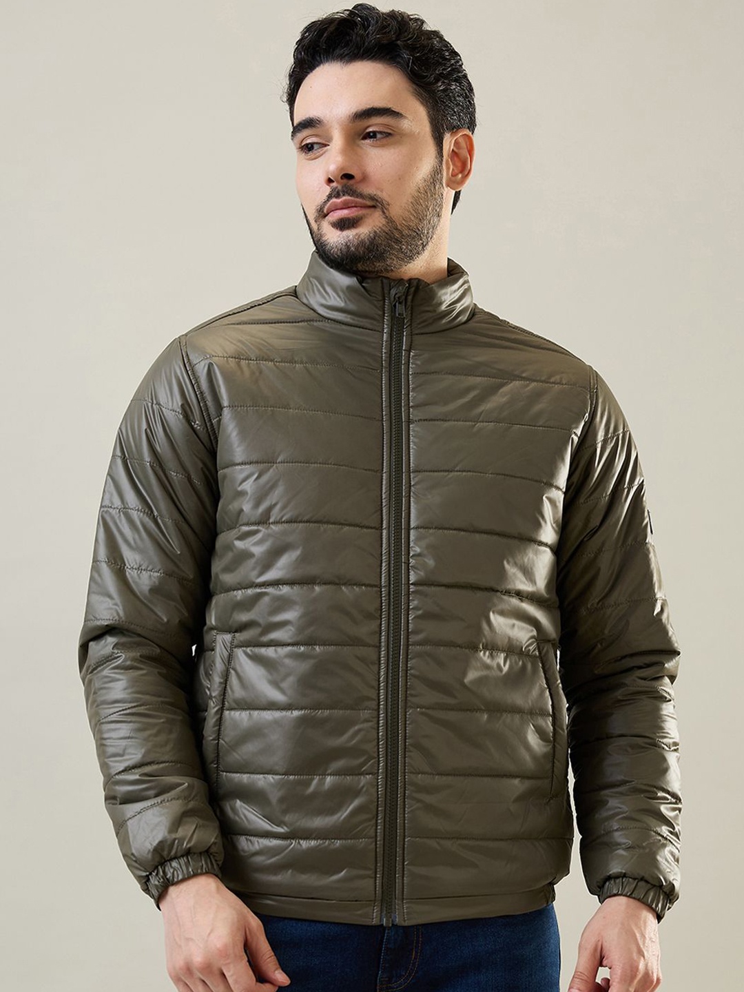 

TIM PARIS Men Solid Lightweight Puffer Jacket, Olive