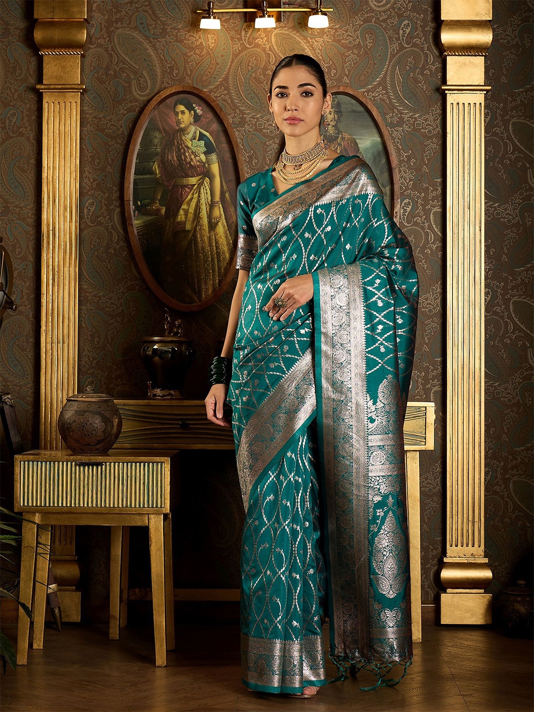 

Sangria Ethnic Motifs Woven Design Banarasi Saree, Blue