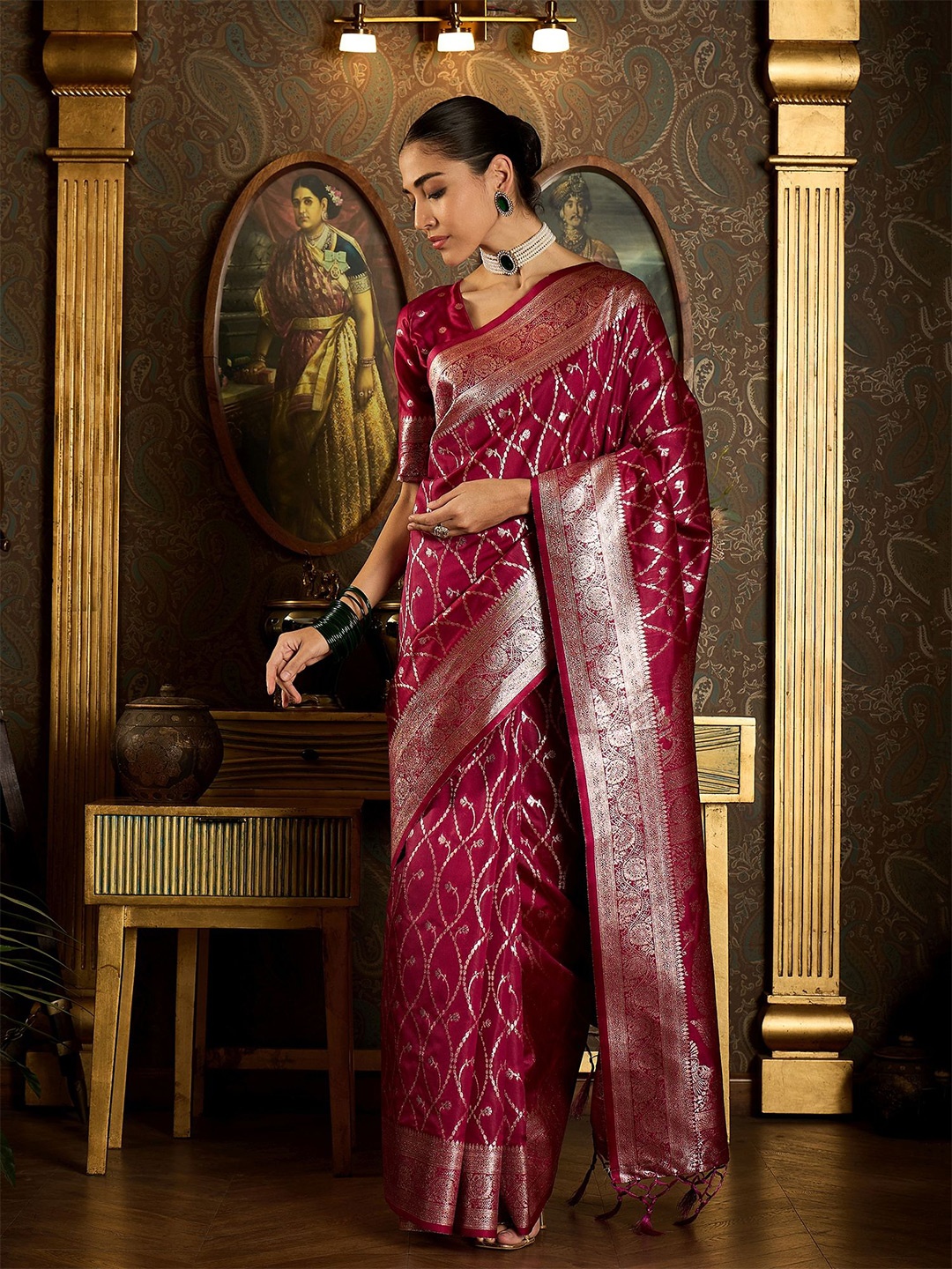 

Sangria Woven Design Banarasi Saree With Blouse, Pink