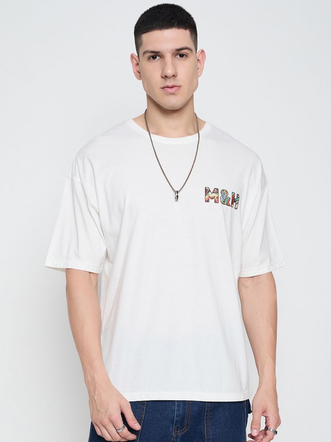 

Mast & Harbour Men Typography Printed Round Neck Pure Cotton Relaxed Fit T-shirt, White