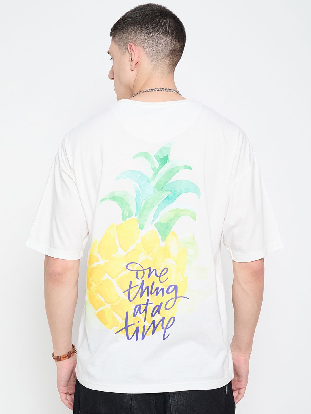 

Mast & Harbour Men Graphic Printed Round Neck Pure Cotton Relaxed Fit T-shirt, White