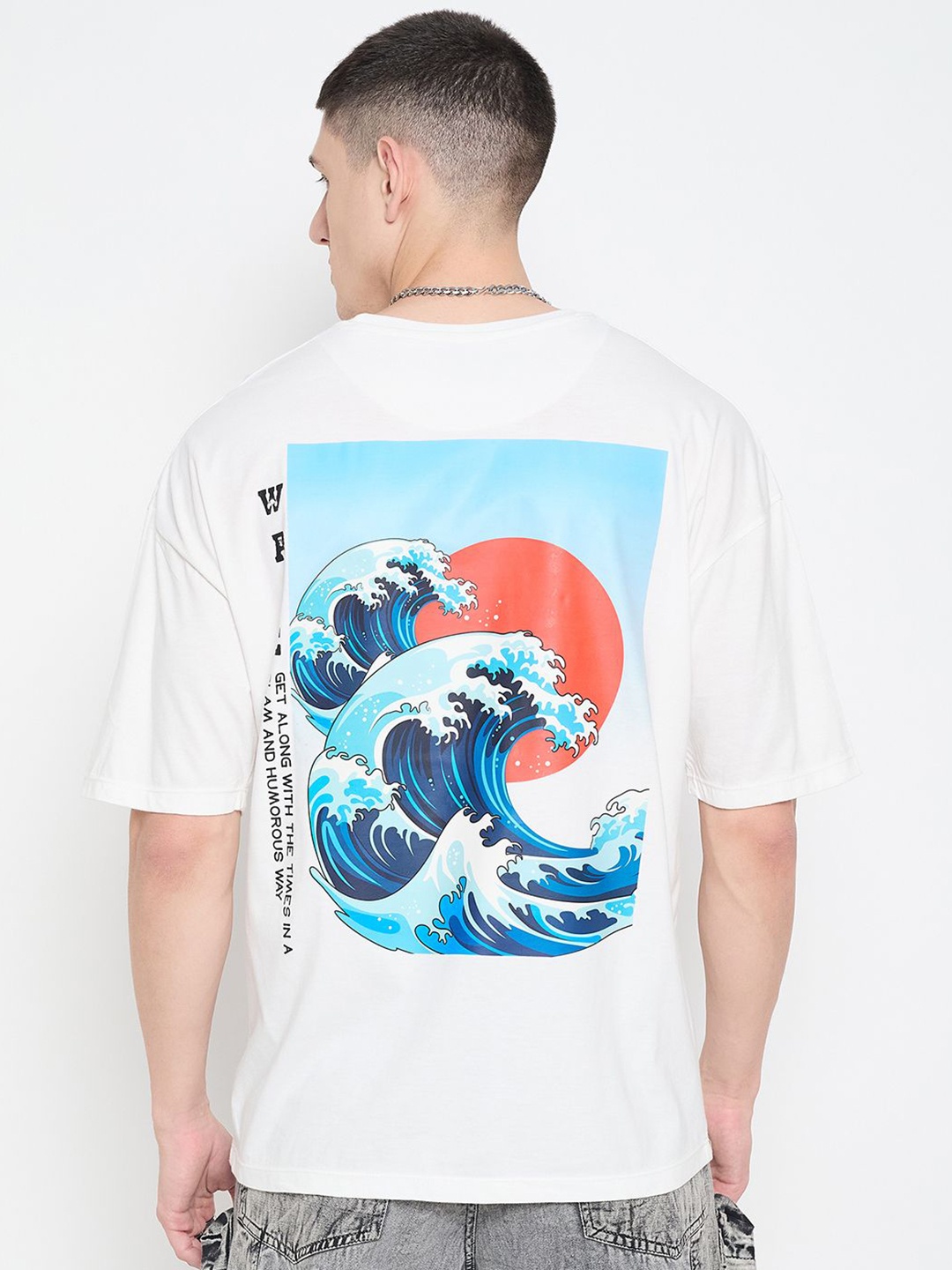 

Mast & Harbour Men Graphic Printed Round Neck Pure Cotton Relaxed Fit T-shirt, White