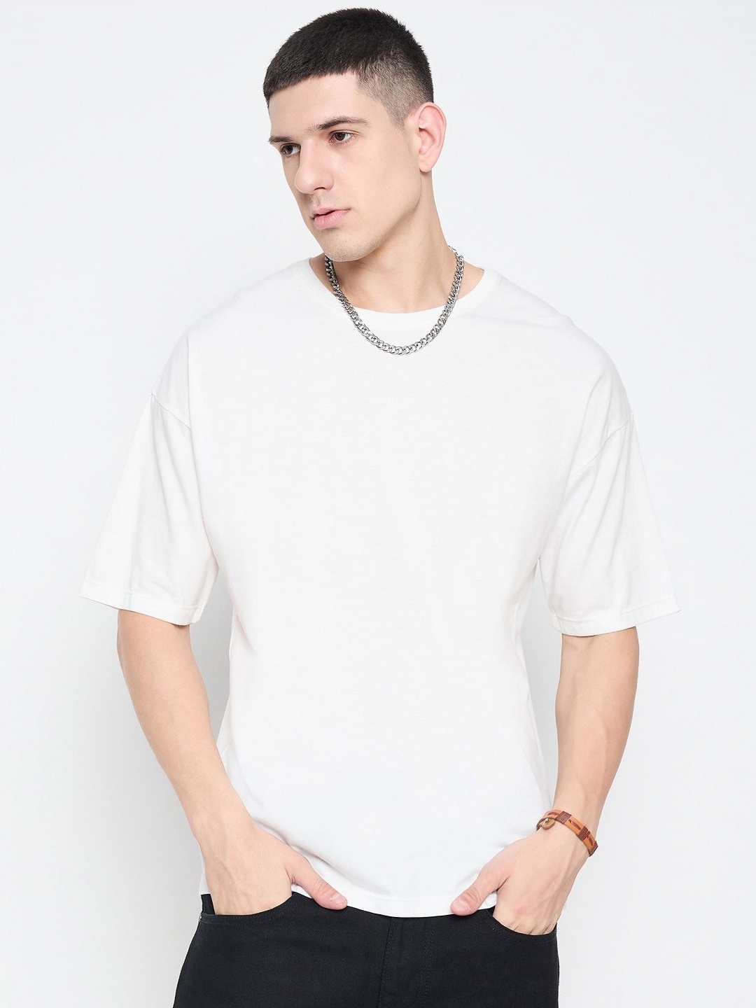 

Mast & Harbour Men Typography Printed Round Neck Cotton T-shirt, White