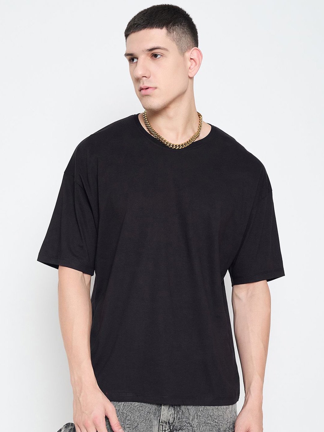 

Mast & Harbour Men Graphic Printed Round Neck Pure Cotton Relaxed Fit T-shirt, Black
