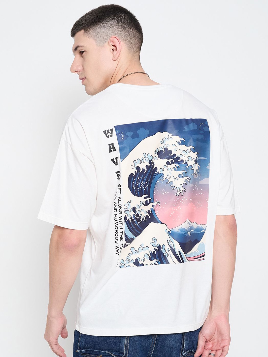 

Mast & Harbour Men Graphic Printed Round Neck Pure Cotton Relaxed Fit T-shirt, White