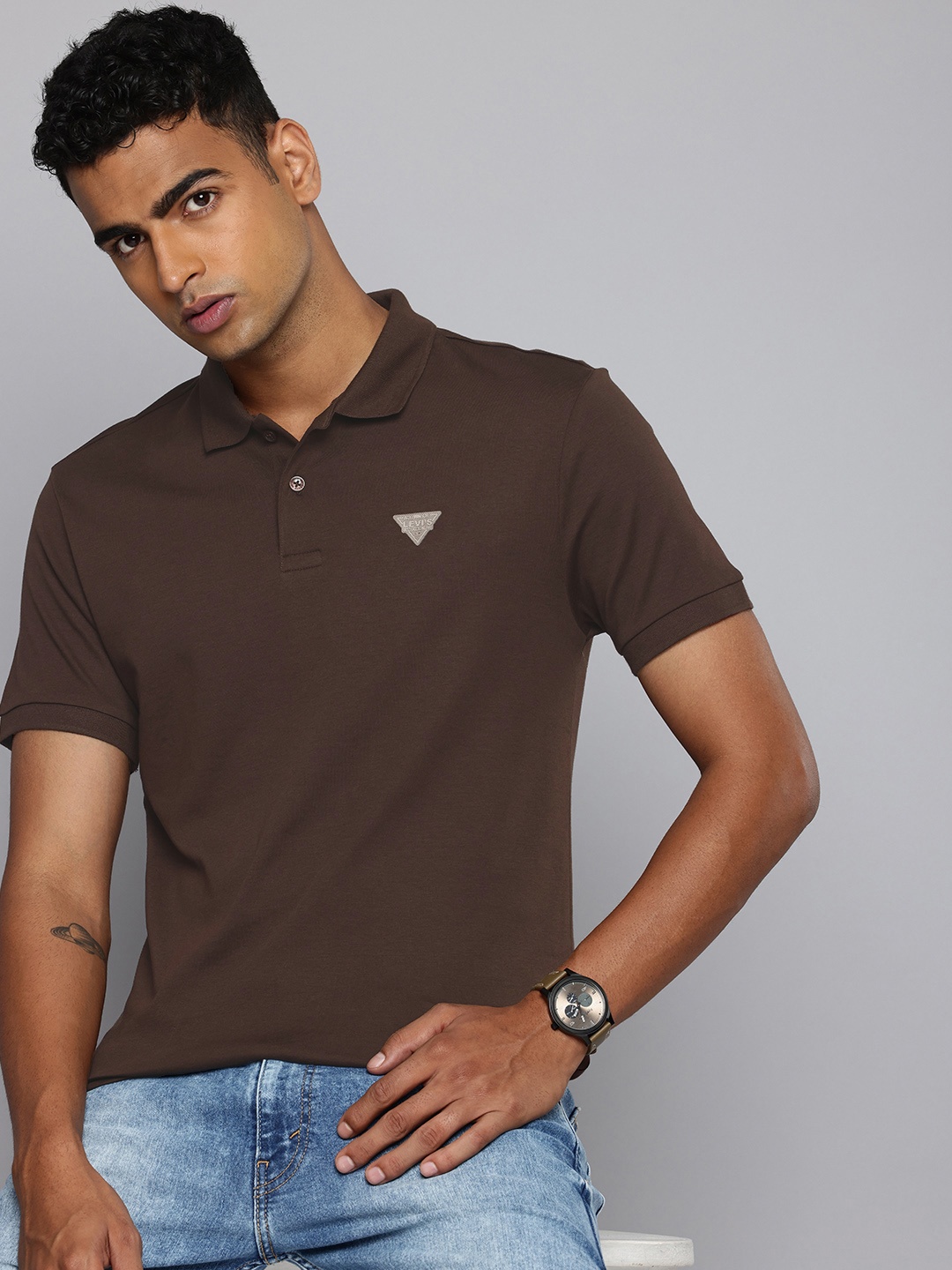 

Levis Slim Fit Polo Collar Pure Cotton T-shirt, Brown