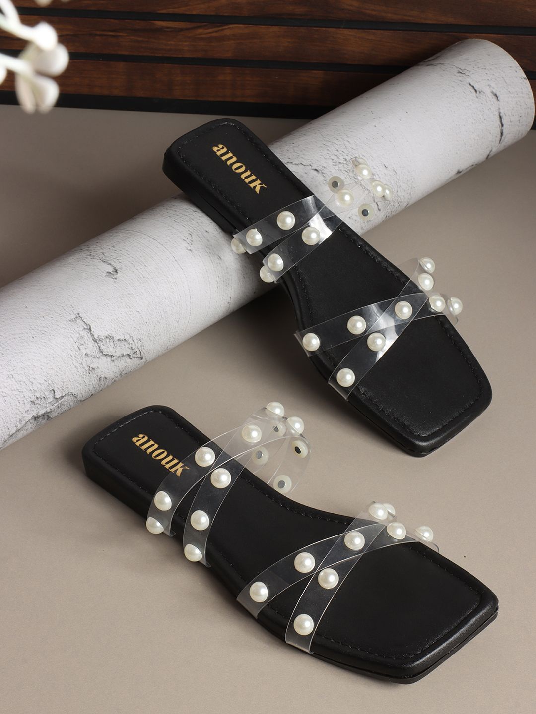 

Anouk Women Embellished Open Toe Flats, Black