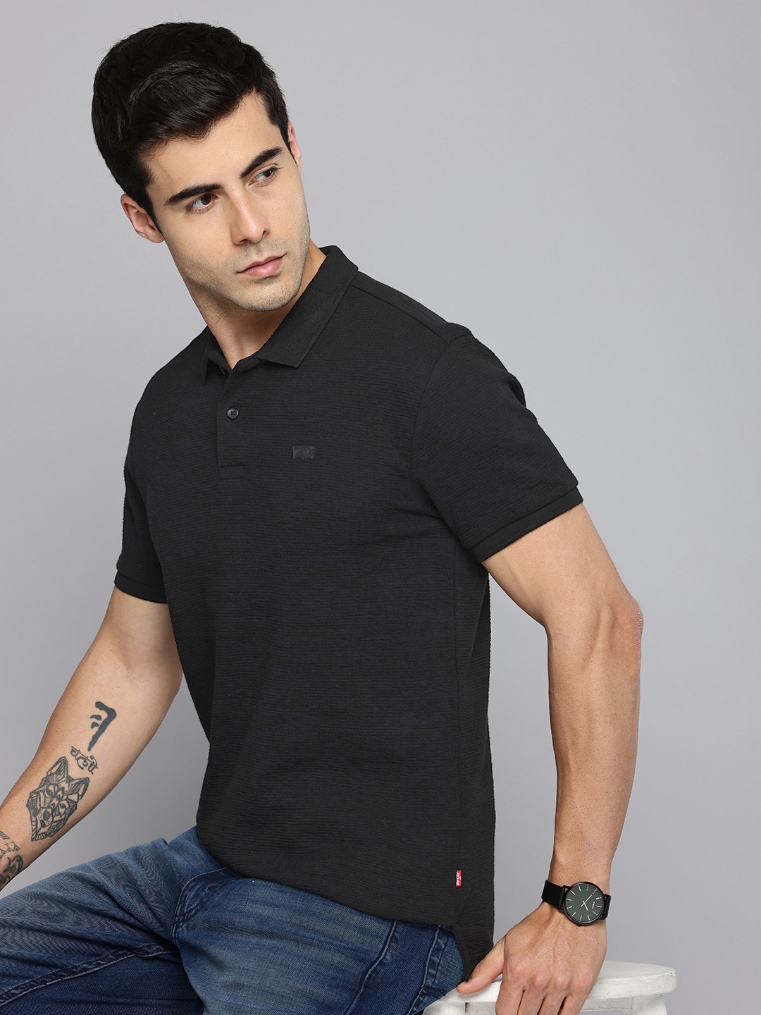 

Levis Slim Fit Polo Collar Pure Cotton T-shirt, Black