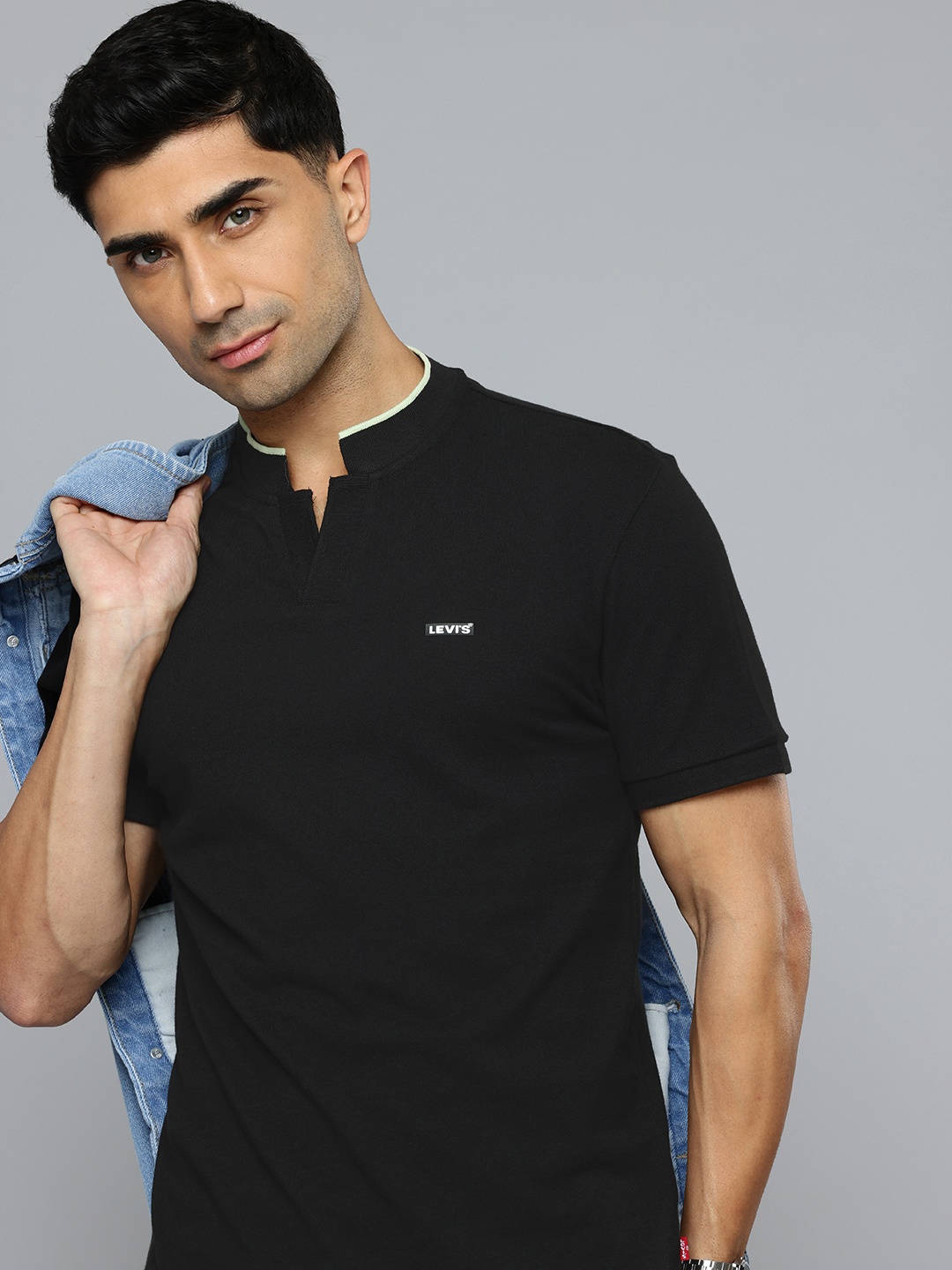 

Levis Mandarin Collar Pure Cotton Slim Fit T-shirt, Black