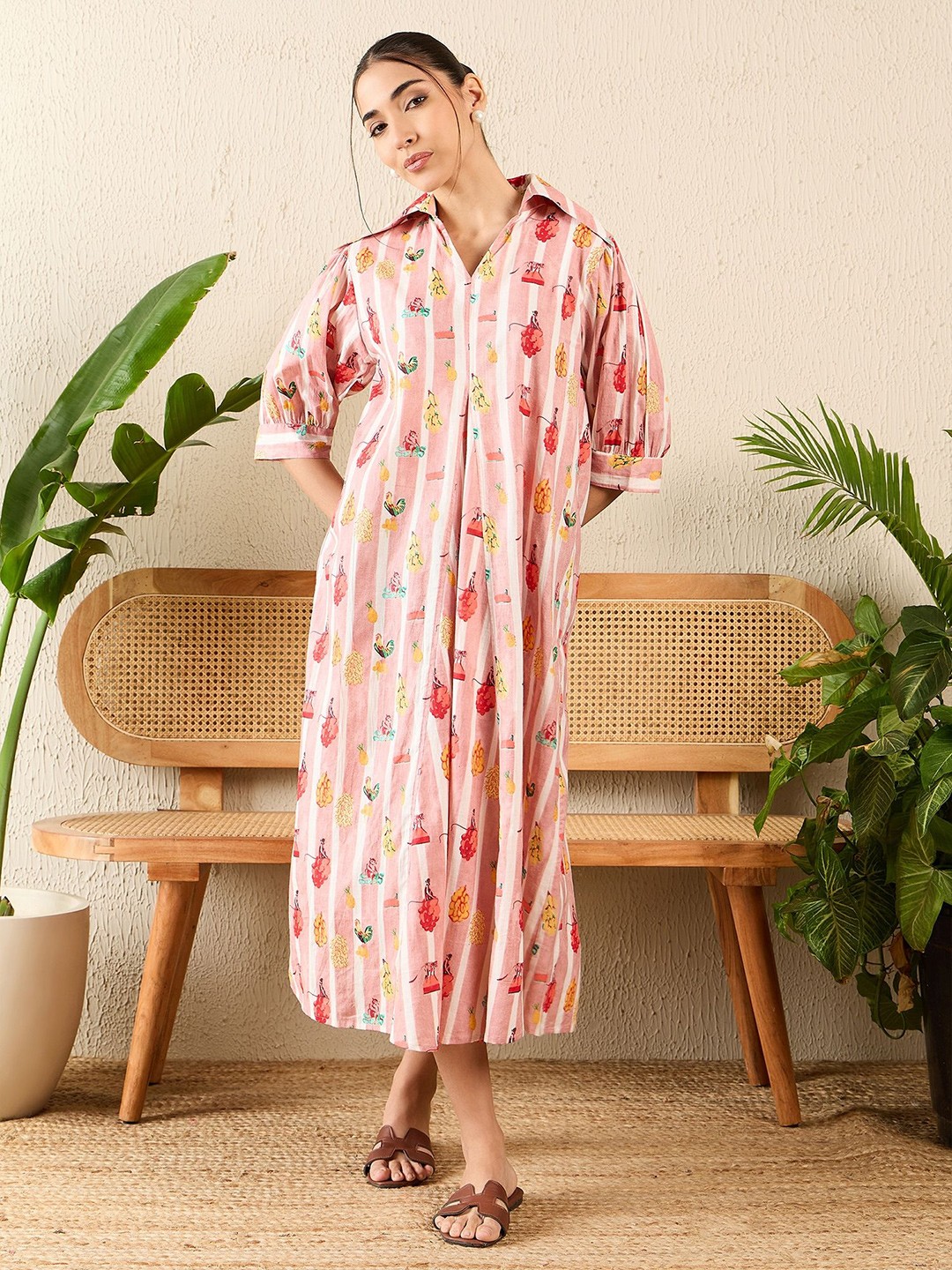 

Uptownie Front Pleated Cotton Midi Dress, Pink