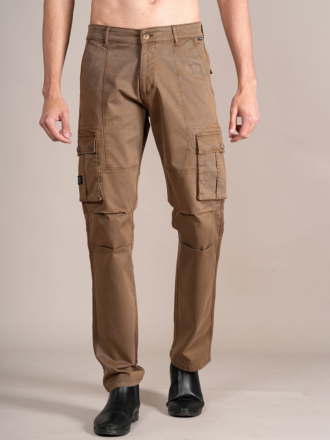 

Cantabil Men Regular Fit Mid-Rise Cotton Cargos, Brown