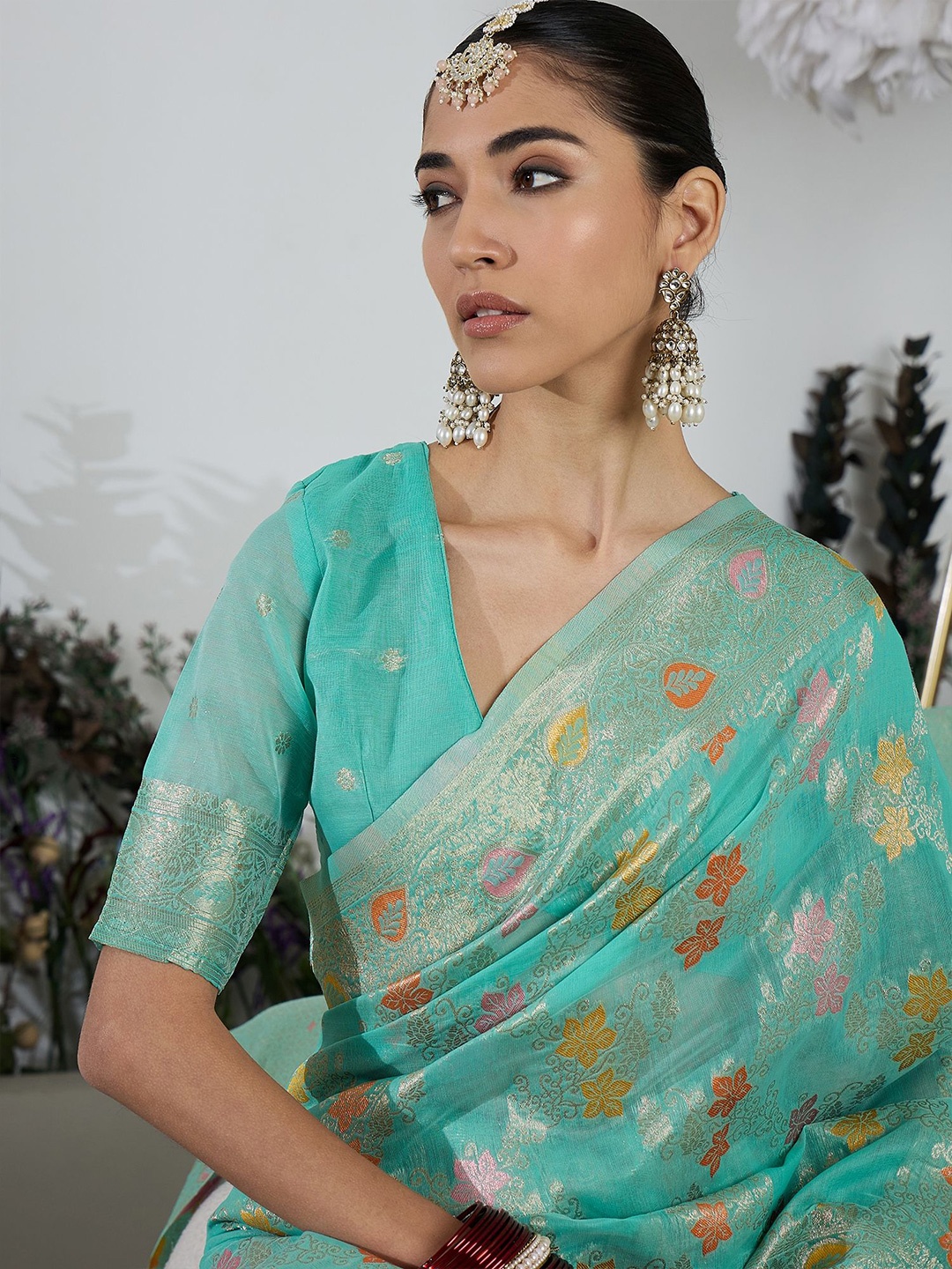 

Sangria Woven Design Zari Banarasi Saree, Sea green