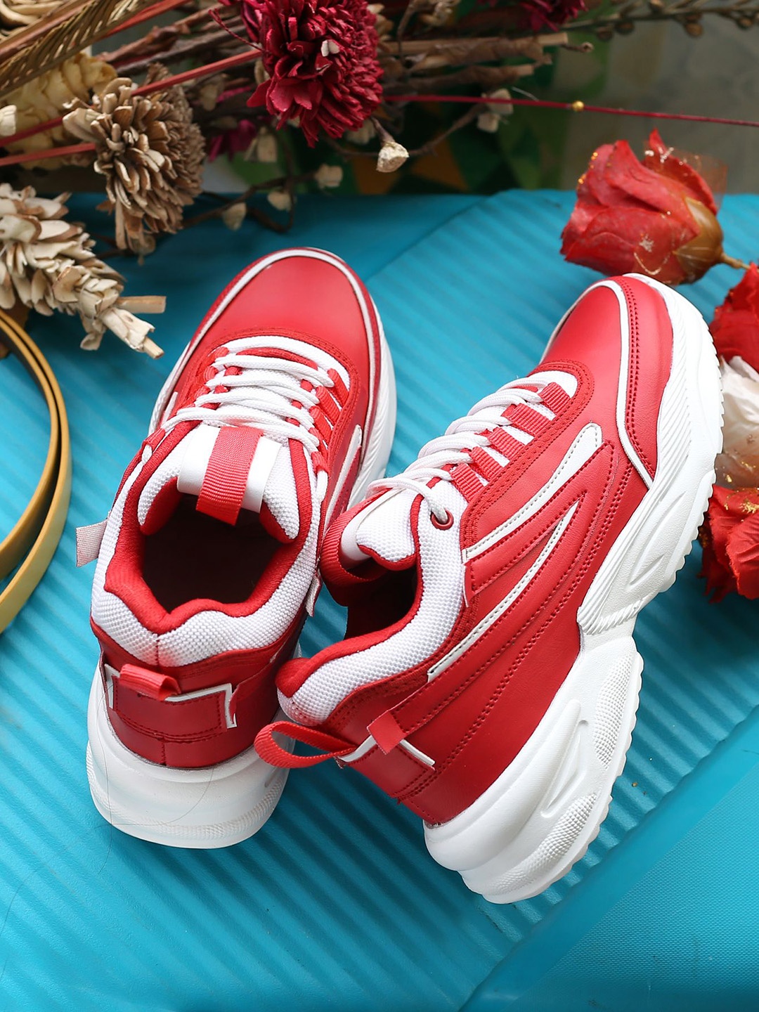 

The Roadster Lifestyle Co Women Round Toe Lace Up Casual Sneakers, Red
