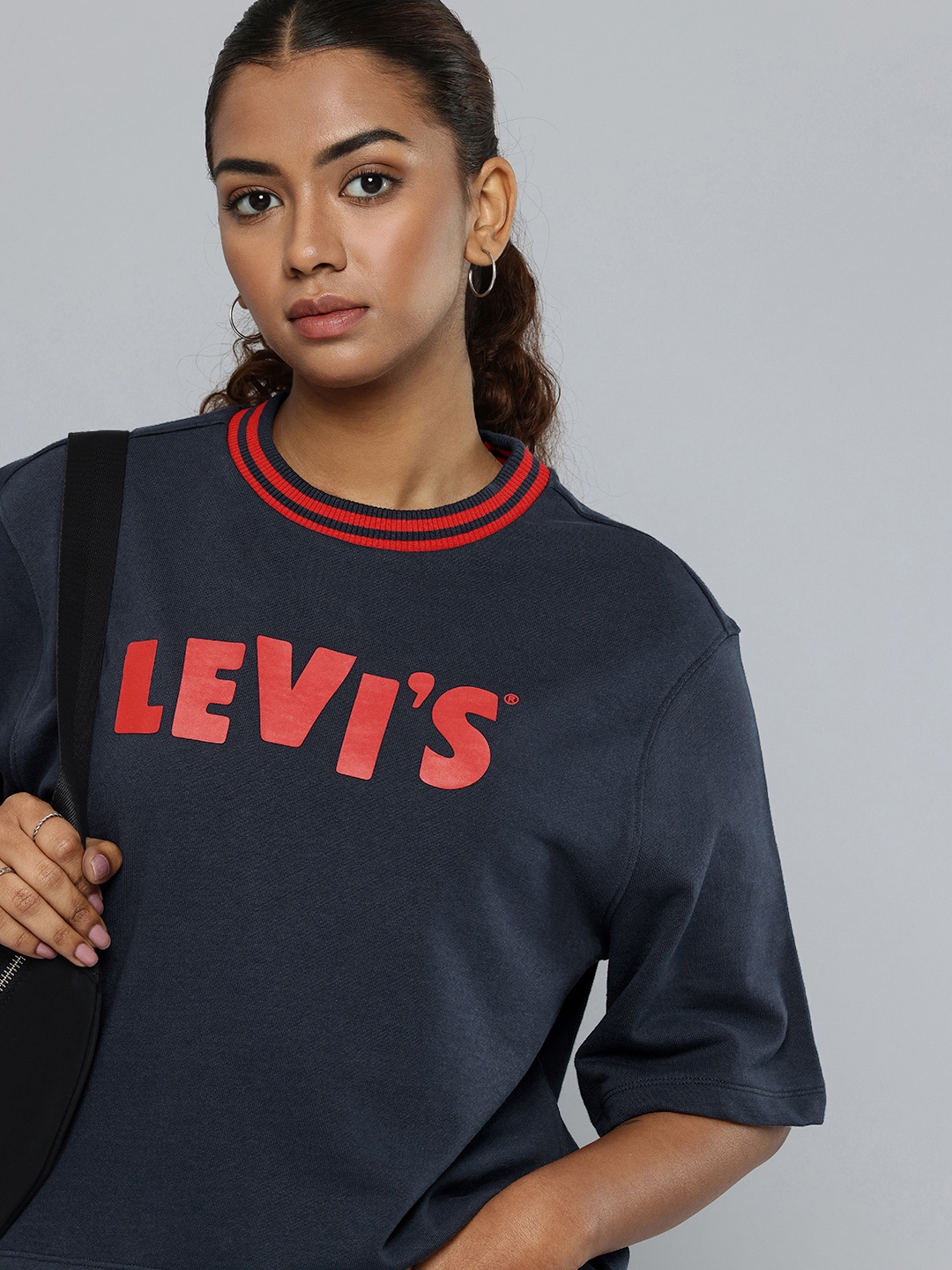 

Levis Brand Logo Printed Drop-Shoulder Sleeves Pure Cotton Relaxed Fit -shirt, Navy blue