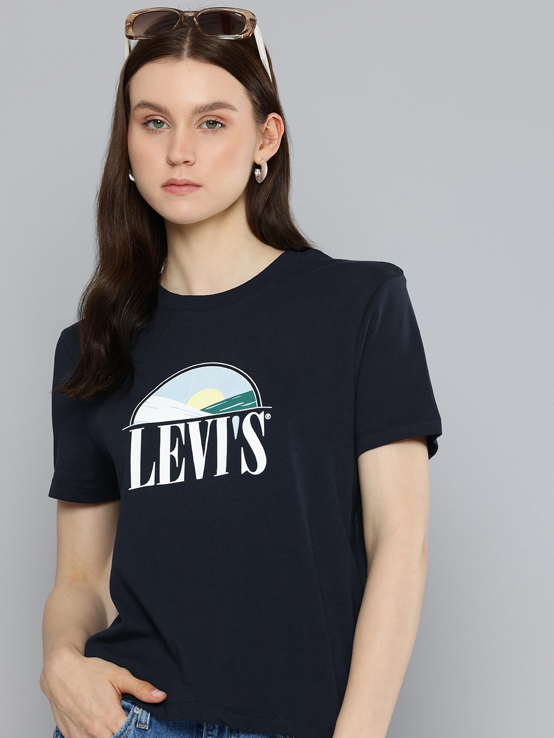 

Levis Pure Cotton Brand Logo Printed Relaxed Fit T-shirt, Navy blue