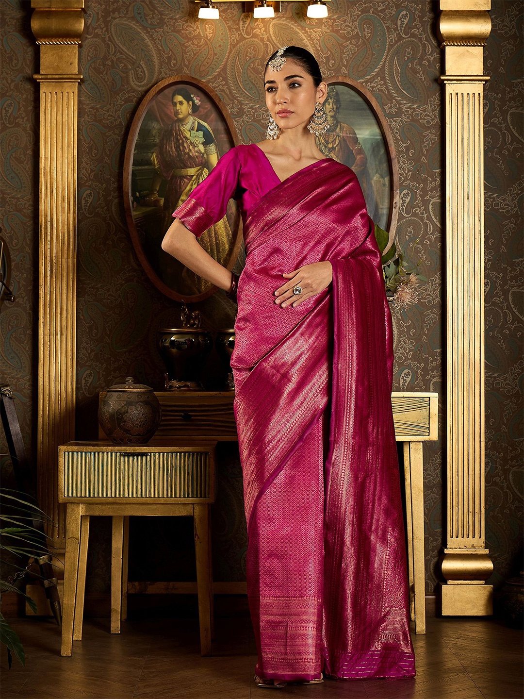 

Dori Woven Design Zari Banarasi Saree, Pink