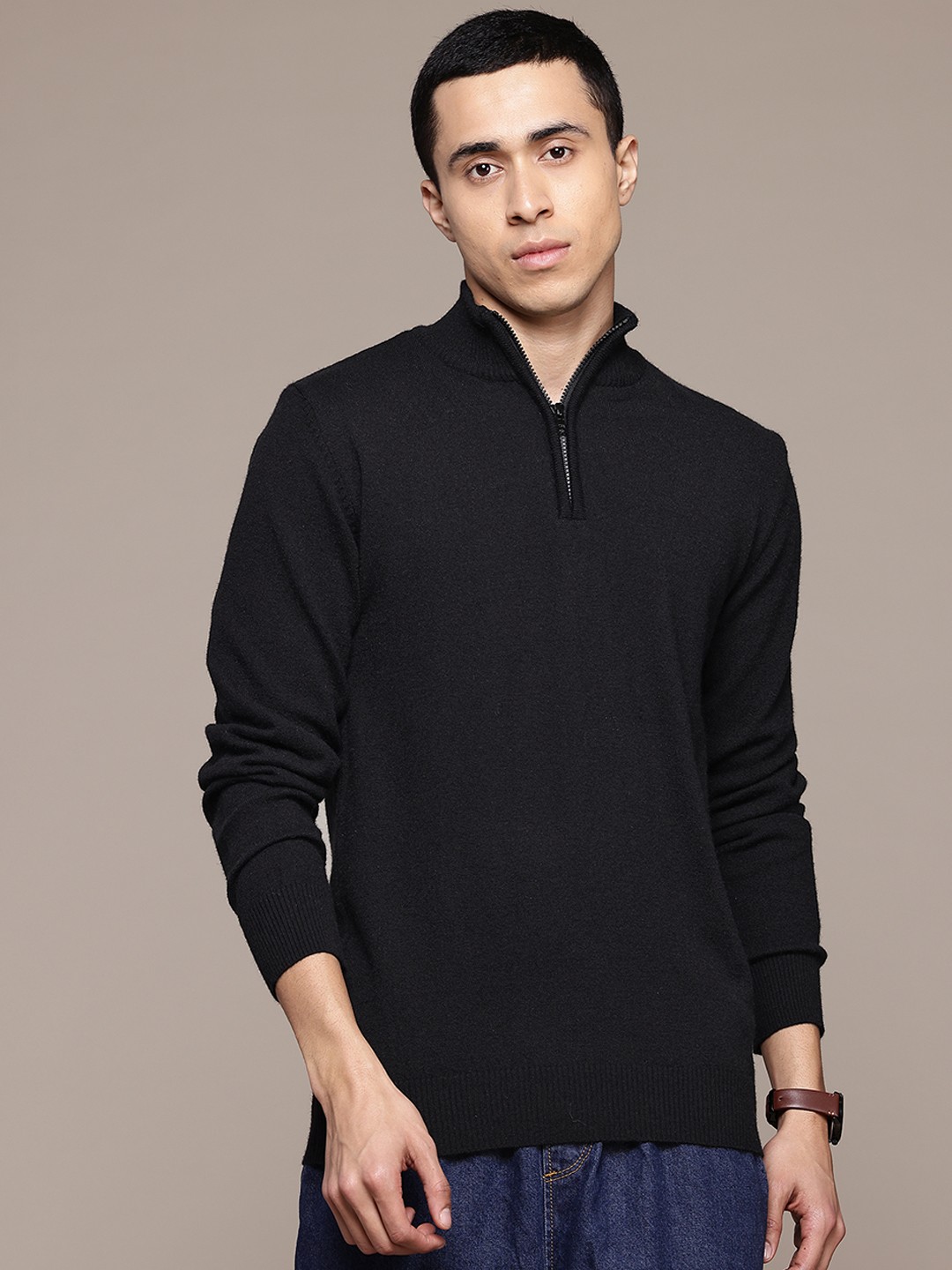 

The Roadster Lifestyle Co. Solid Half Zipper Pullover, Black