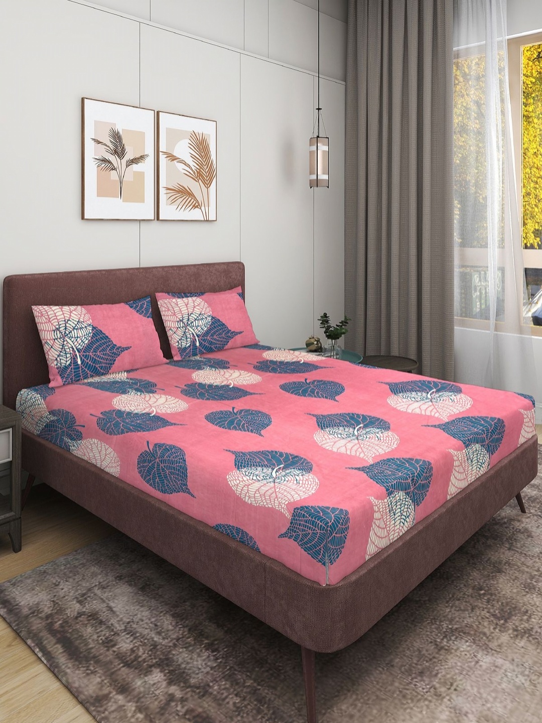 

Aura Pink & Blue Floral Printed Microfiber 160 TC Queen Bedsheet Set 2.29 m x 2.54 m