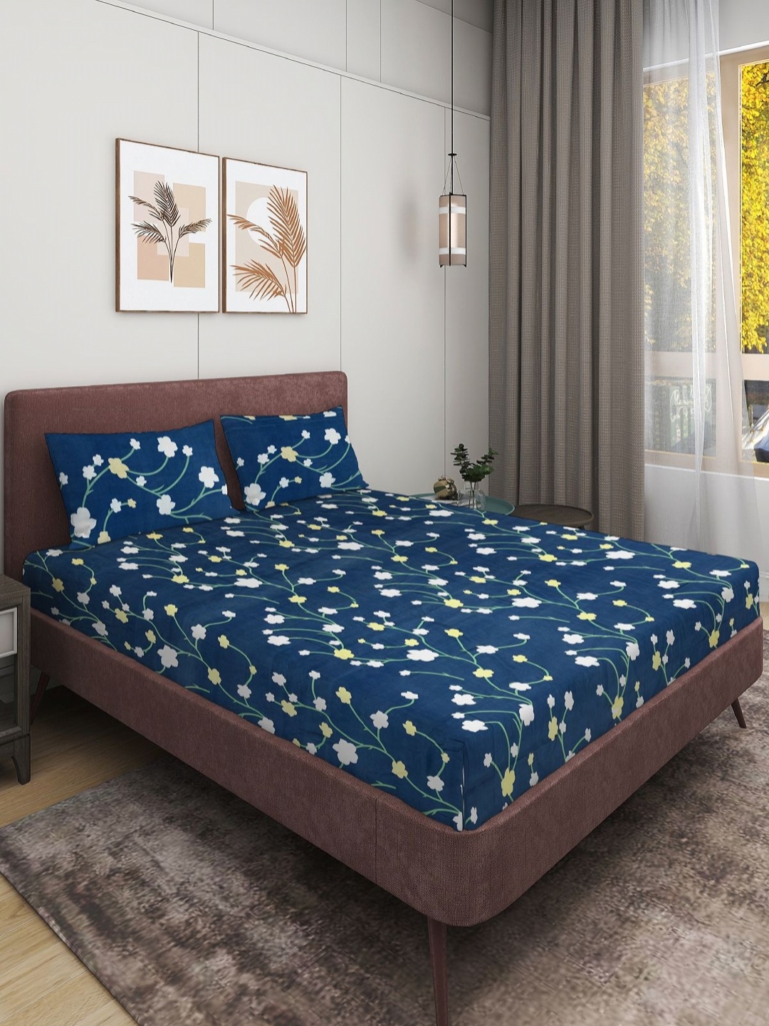 

Aura Blue & White Floral Printed Microfiber 160 TC Queen Bedsheet Set 2.29 m x 2.54 m