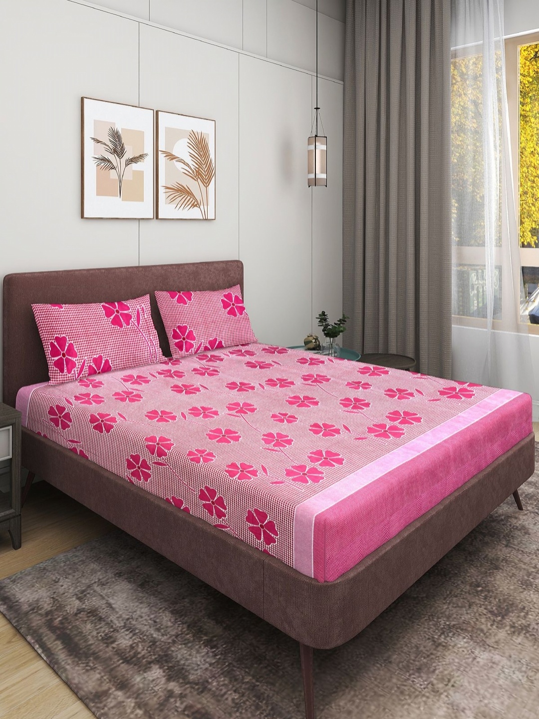 

Aura Pink & Maroon Floral Printed Microfiber 160 TC Queen Bedsheet Set