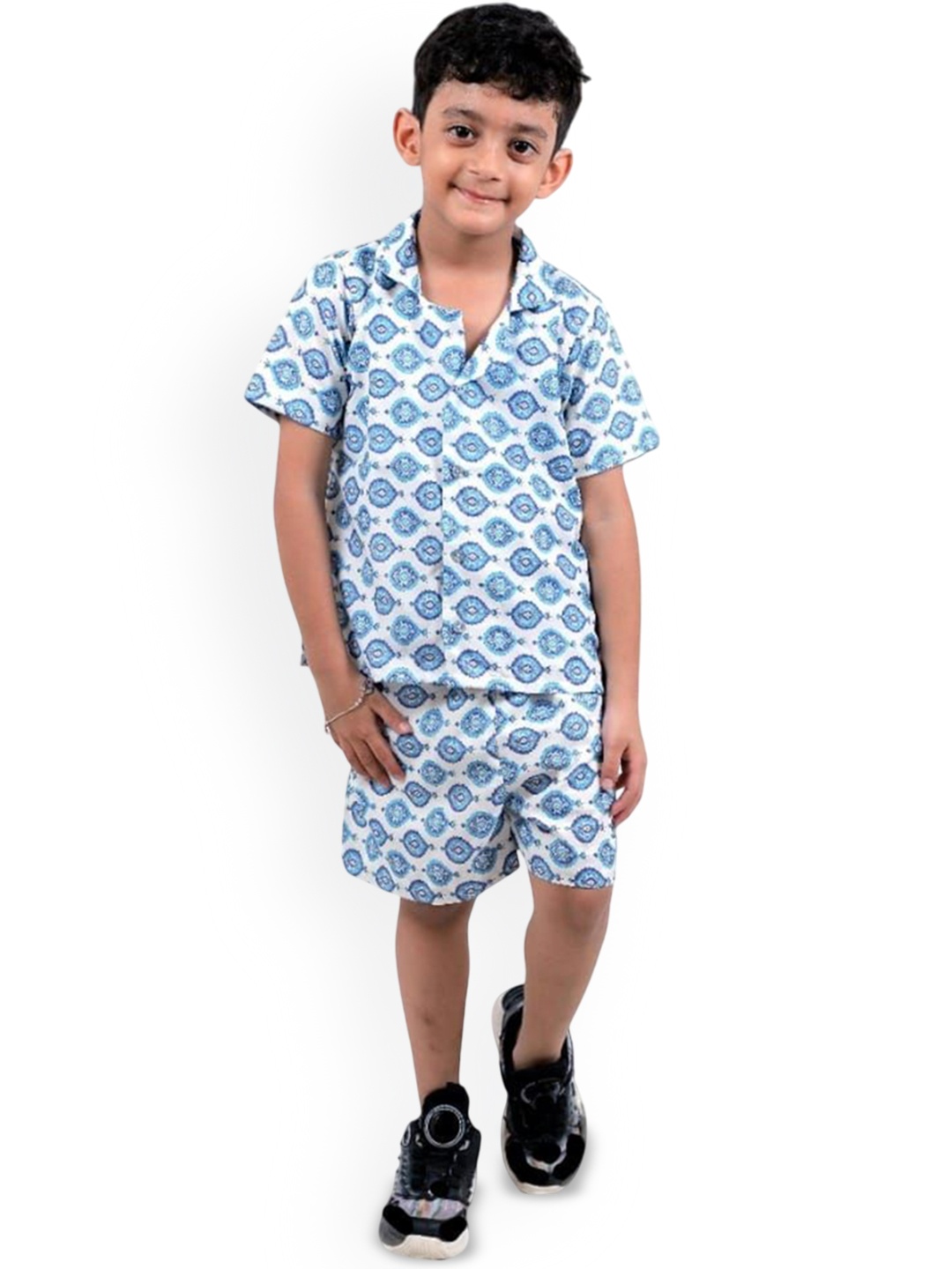 

TILISM Boys Printed Pure Cotton Shirt With Shorts, Blue