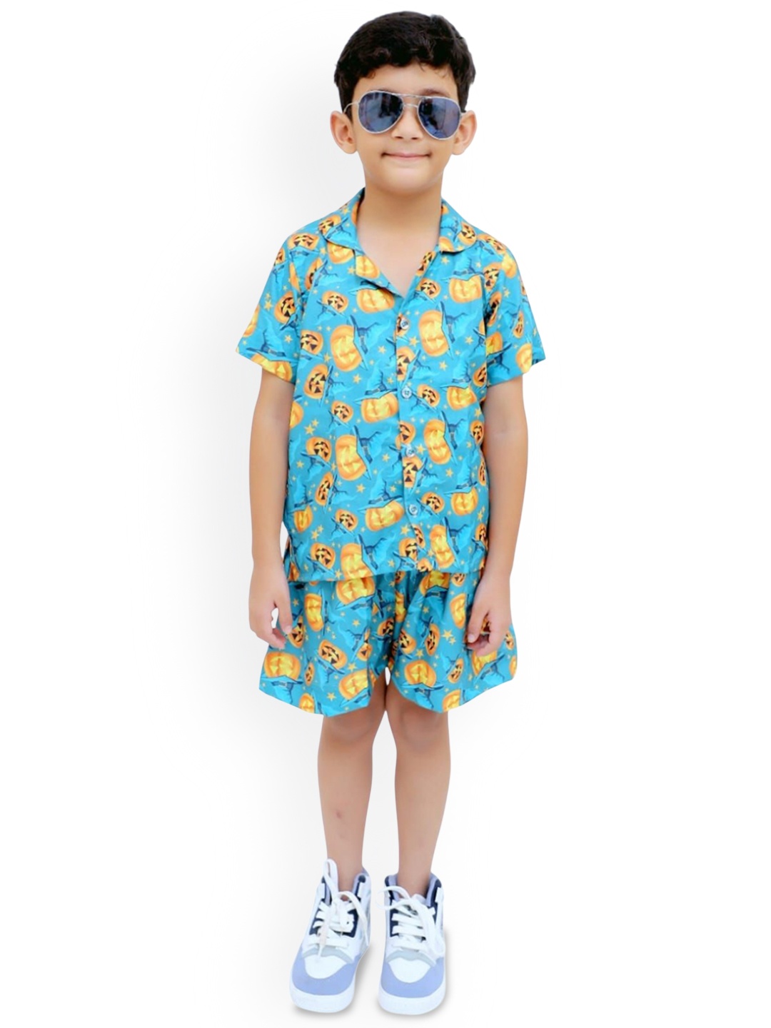 

TILISM Boys Printed Pure Cotton Shirt With Shorts, Blue
