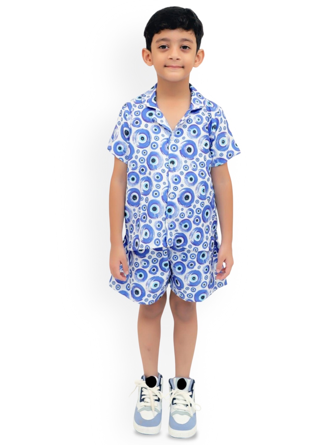 

TILISM Boys Printed Shirt Collar Short Sleeves Pure Cotton Shirt With Shorts, Blue