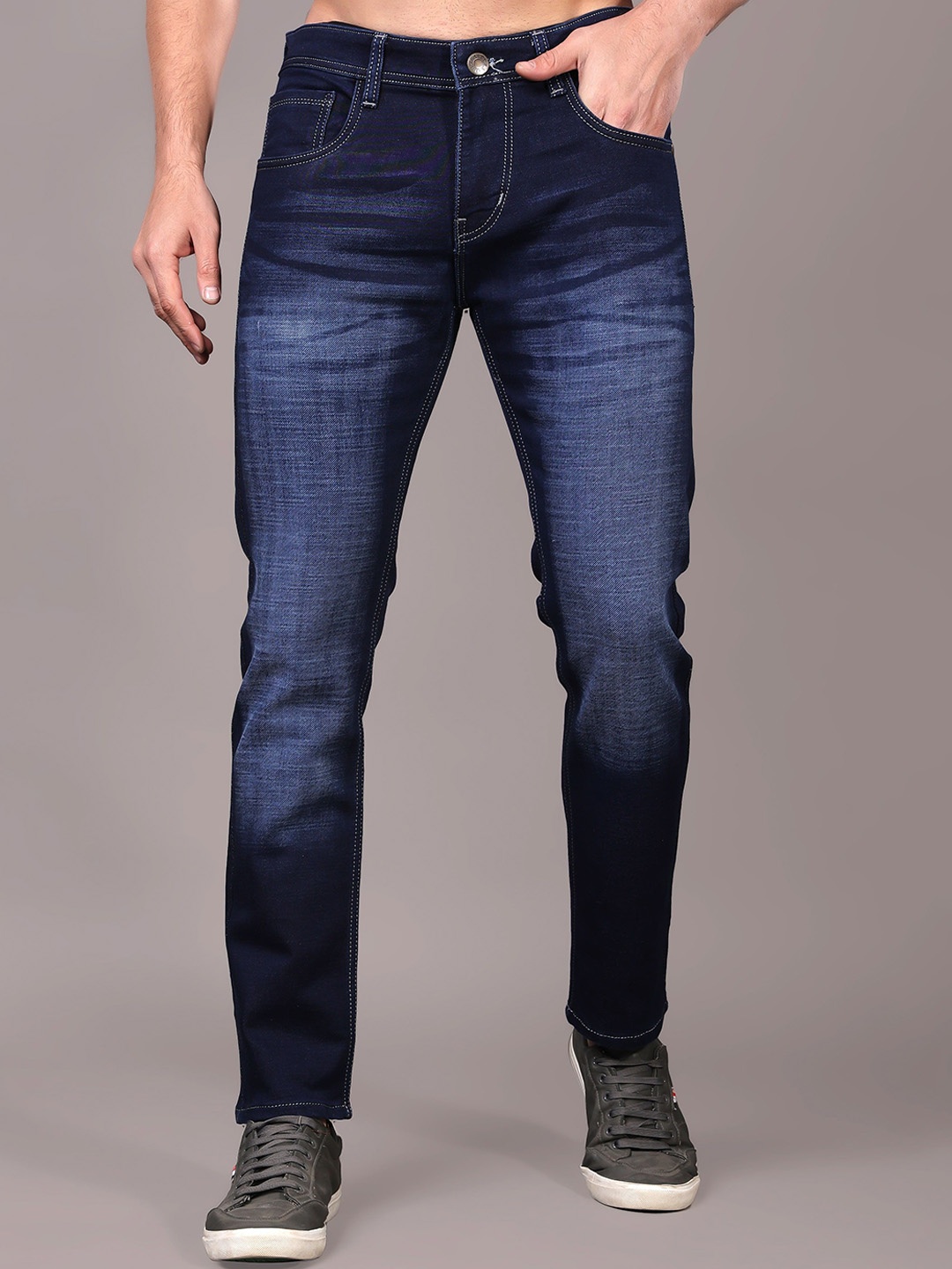 

London Hills Men Mid-Rise Light Fade Stretchable Cotton Jeans, Blue
