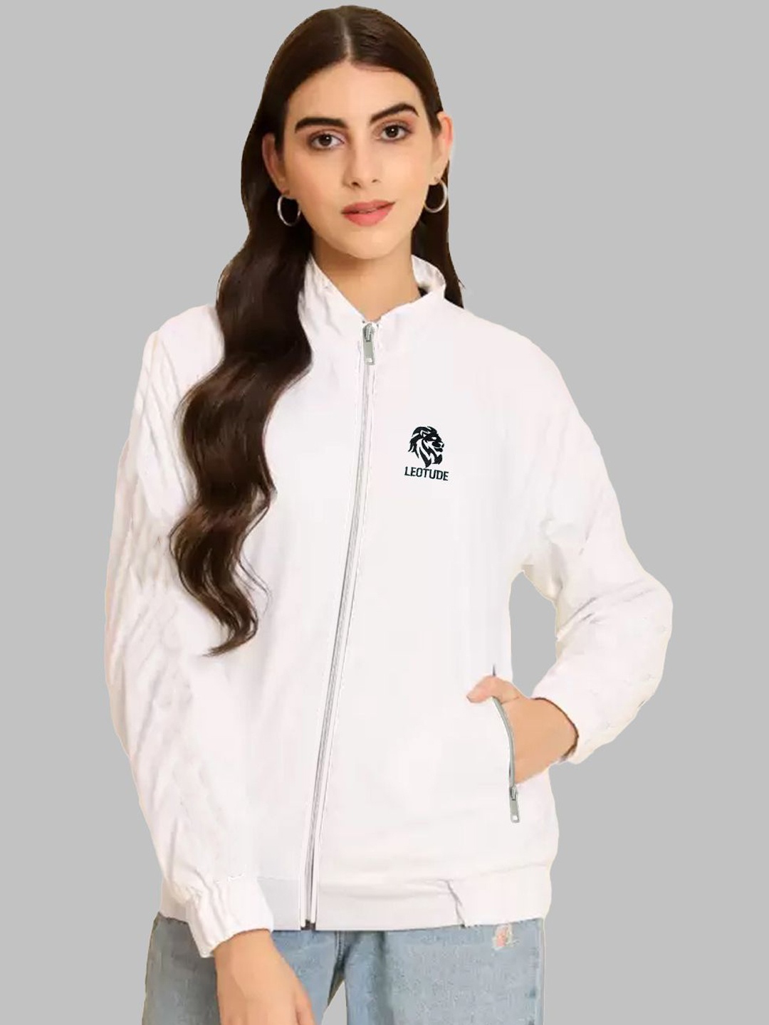 

Leotude Women Windcheater Outdoor Bomber Jacket, White