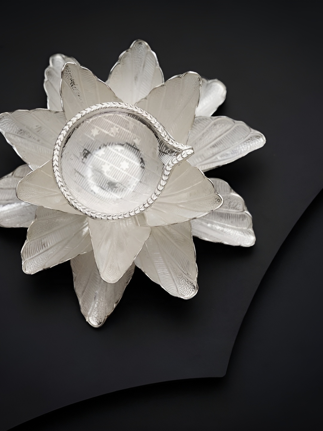 

House of Aadyaa Silver Layered Flower Diya Pooja Essentials