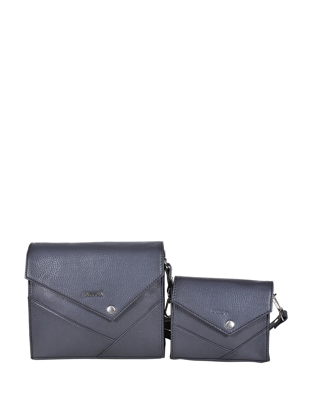 

Sassora Women Textured Structured Leather Sling Bag With Pouch, Navy blue