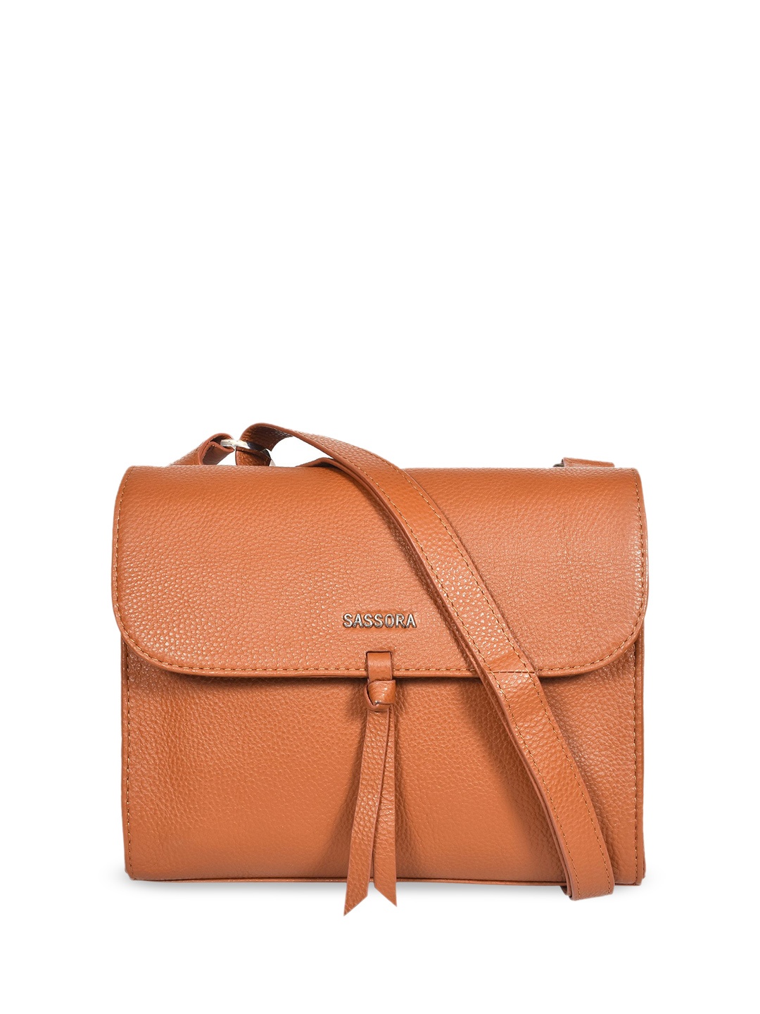 

Sassora Women Textured Structured Leather Sling Bag, Tan