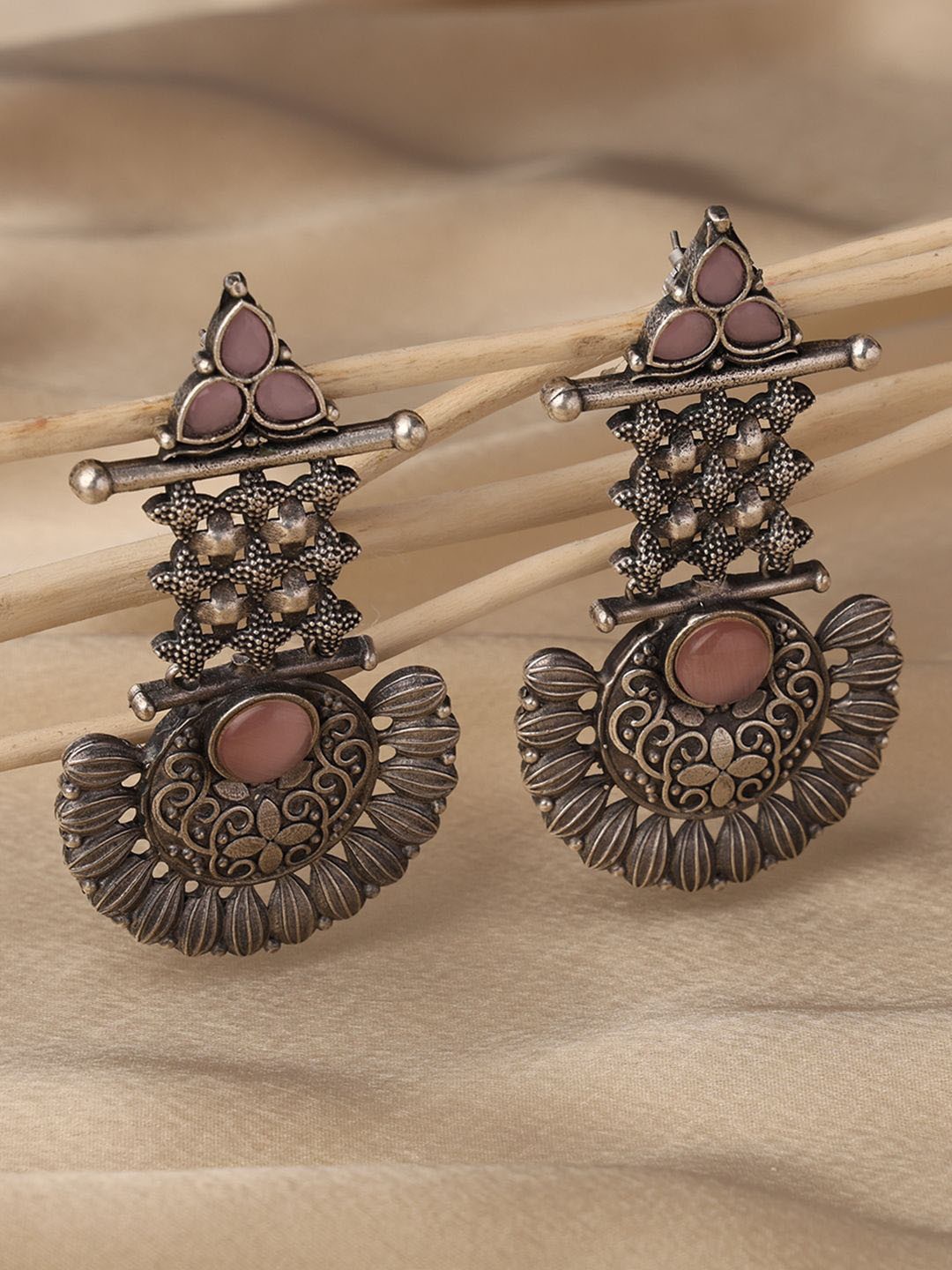 

VENI 92.5 Silver Plated Artificial Beads Beaded Contemporary Drop Earrings, Pink