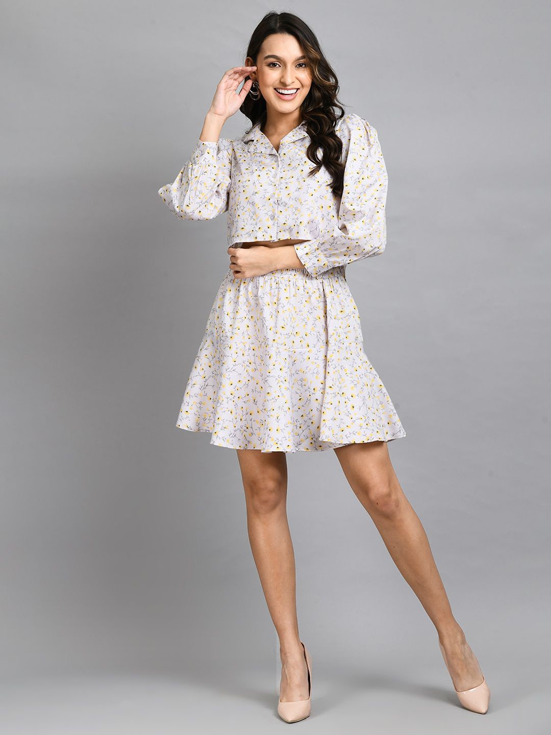 

PRETTY LOVING THING Floral Print Puff Sleeve Shirt Dress, White
