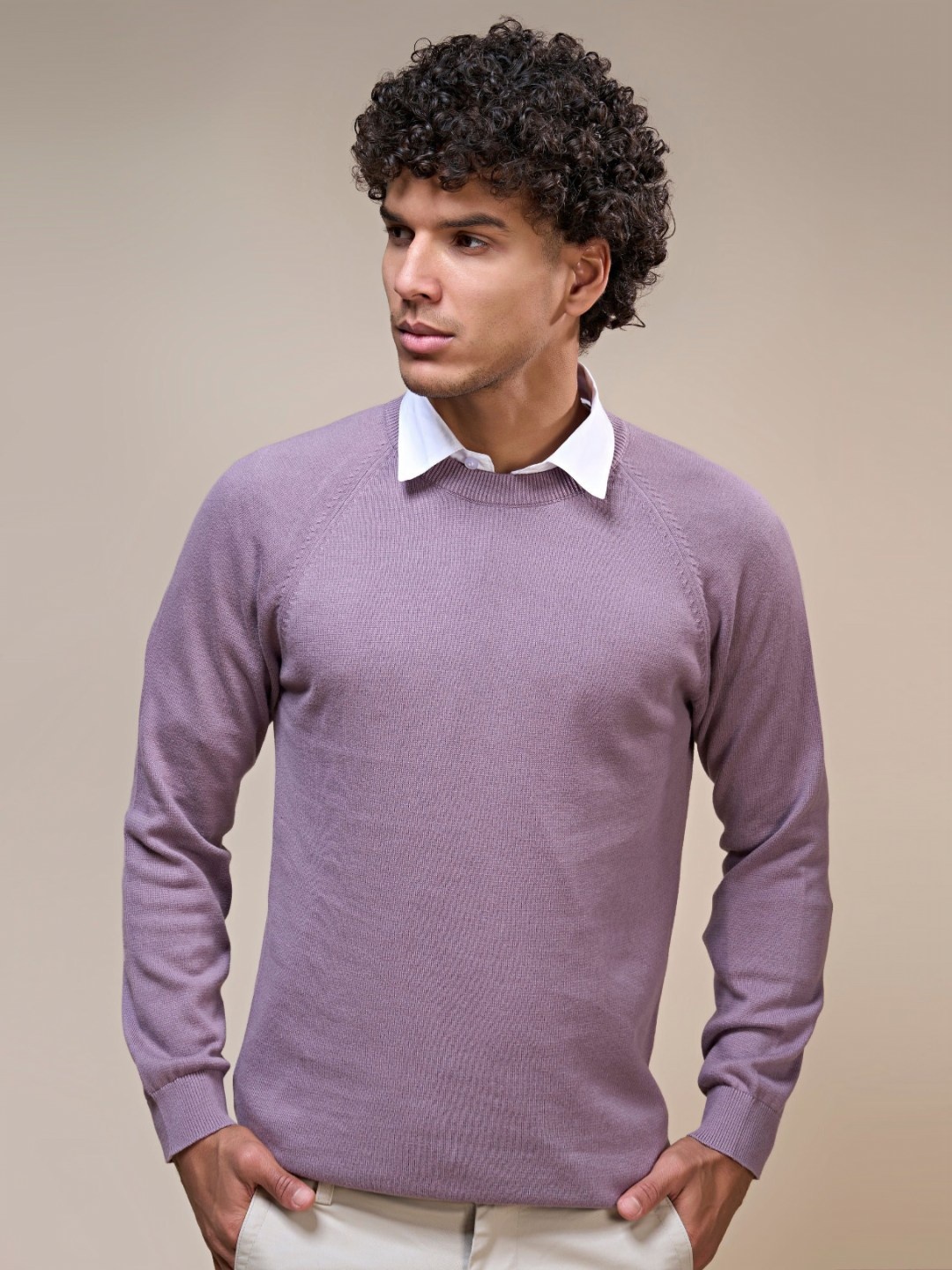 

MAXZONE Men Solid Round Neck Long Sleeves Cotton Sweatshirt, Mauve