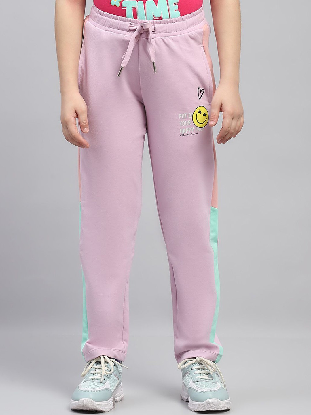 

Monte Carlo Girls Cotton Printed Mid Rise Track Pants, Pink