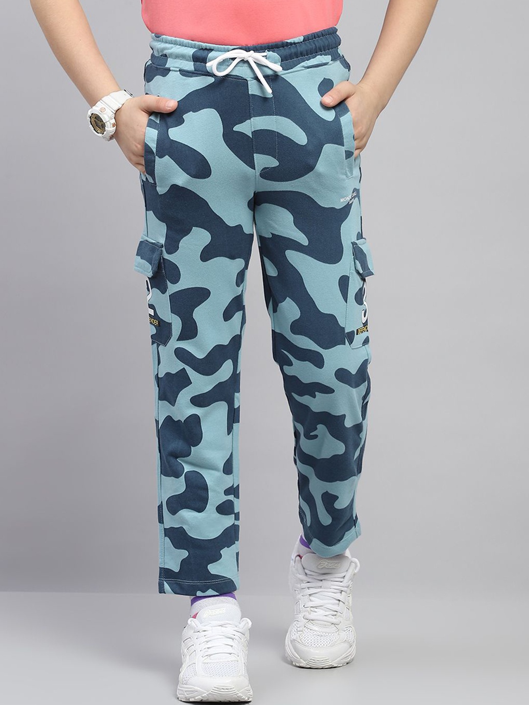 

Monte Carlo Boys Printed Mid Rise Track Pants, Blue