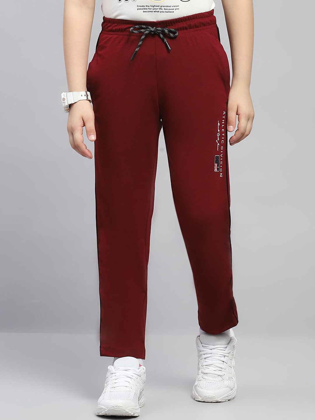 

Monte Carlo Boys Printed Mid Rise Track Pants, Maroon