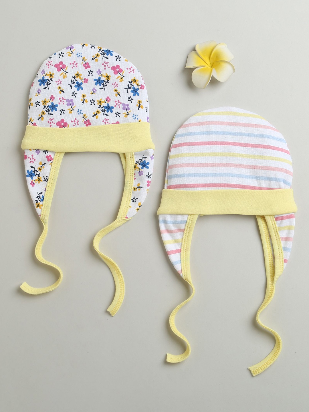 

BUMZEE Girls Pack Of 2 Printed Cotton Beanie, Yellow
