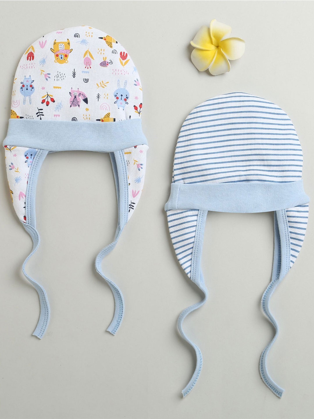 

BUMZEE Boys Pack Of 2 Cotton Printed Beanie, Blue