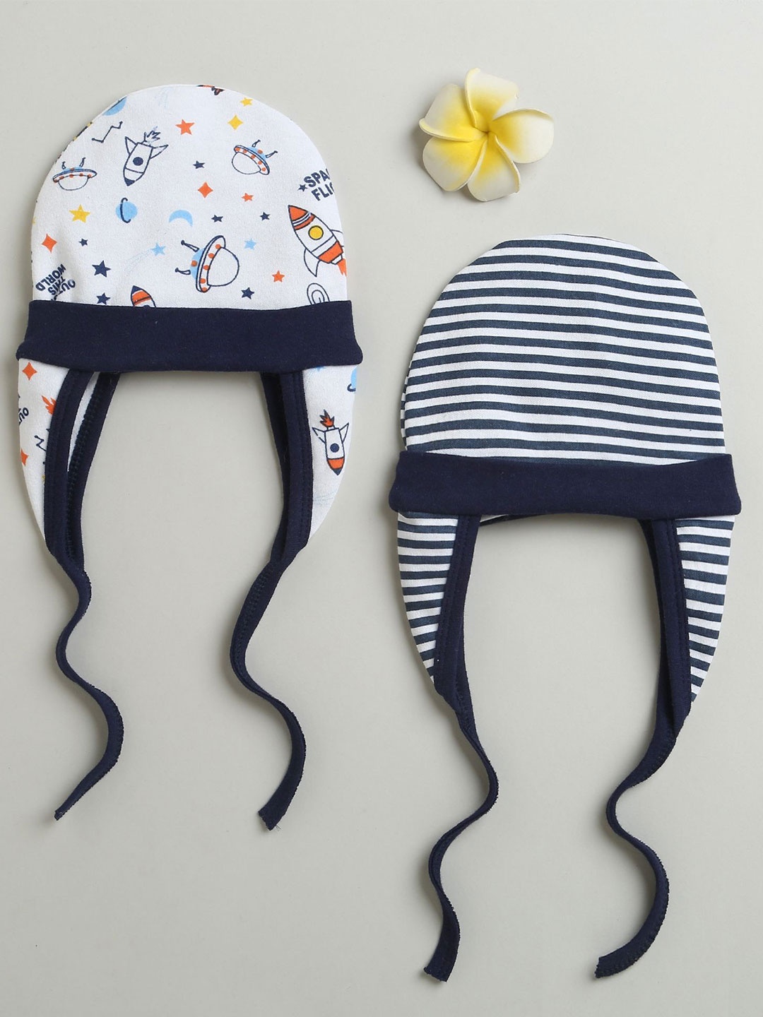 

BUMZEE Boys Pack Of 2 Cotton Printed Beanie, Navy blue